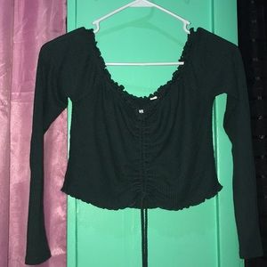 Me to we green shoulders crop top long sleeve